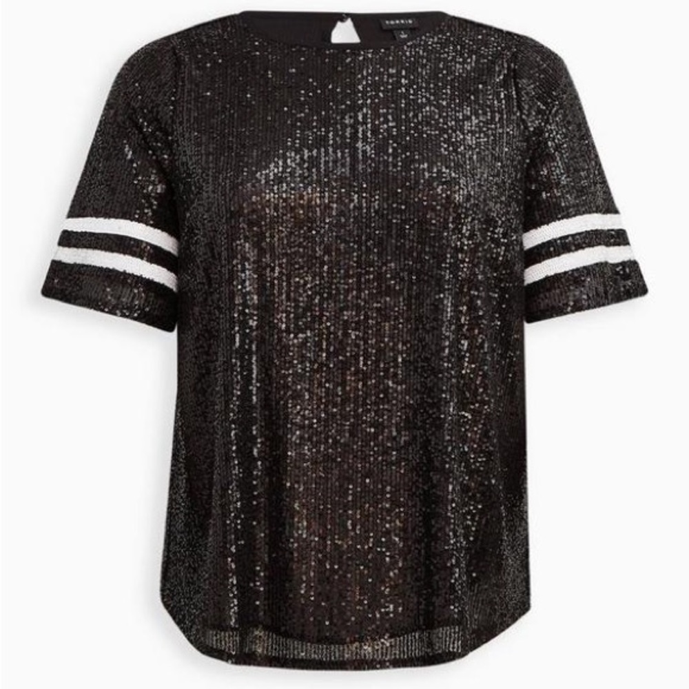 NEW! Torrid Abbey Blouse - Sequin Football Stripe Black. 5X. - Picture 6 of 13